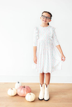 Pumpkin Kisses, Harvest Wishes 3/4 Sleeve Ruffle Twirl Dress-Mila & Rose ®