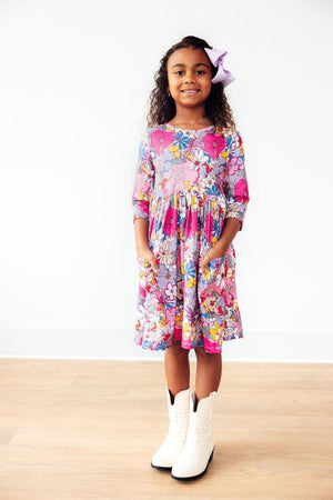 Mauve What's Up Buttercup 3/4 Sleeve Pocket Twirl Dress-Mila & Rose ®