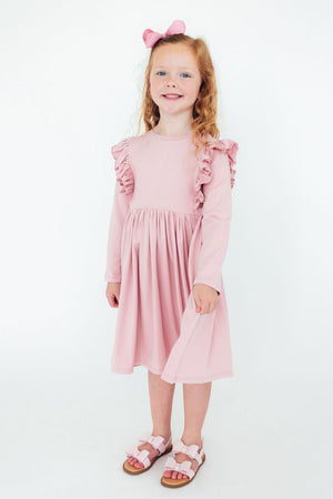 Vintage Pink L/S Ruffle Twirl Dress-Mila & Rose ®