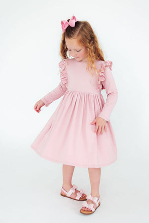 Vintage Pink L/S Ruffle Twirl Dress-Mila & Rose ®