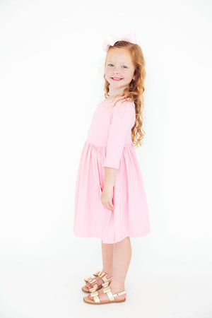 Bubblegum Pink 3/4 Sleeve Pocket Twirl Dress-Mila & Rose ®