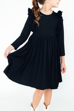 Black L/S Ruffle Twirl Dress-Mila & Rose ®