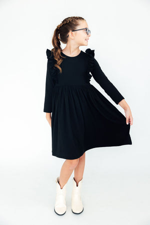 Black L/S Ruffle Twirl Dress-Mila & Rose ®