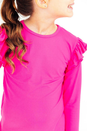 Hot Pink L/S Ruffle Tee-Mila & Rose ®