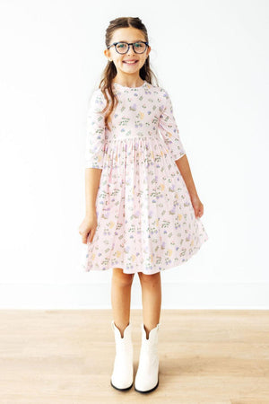 Pastel Petals 3/4 Sleeve Pocket Twirl Dress-Mila & Rose ®