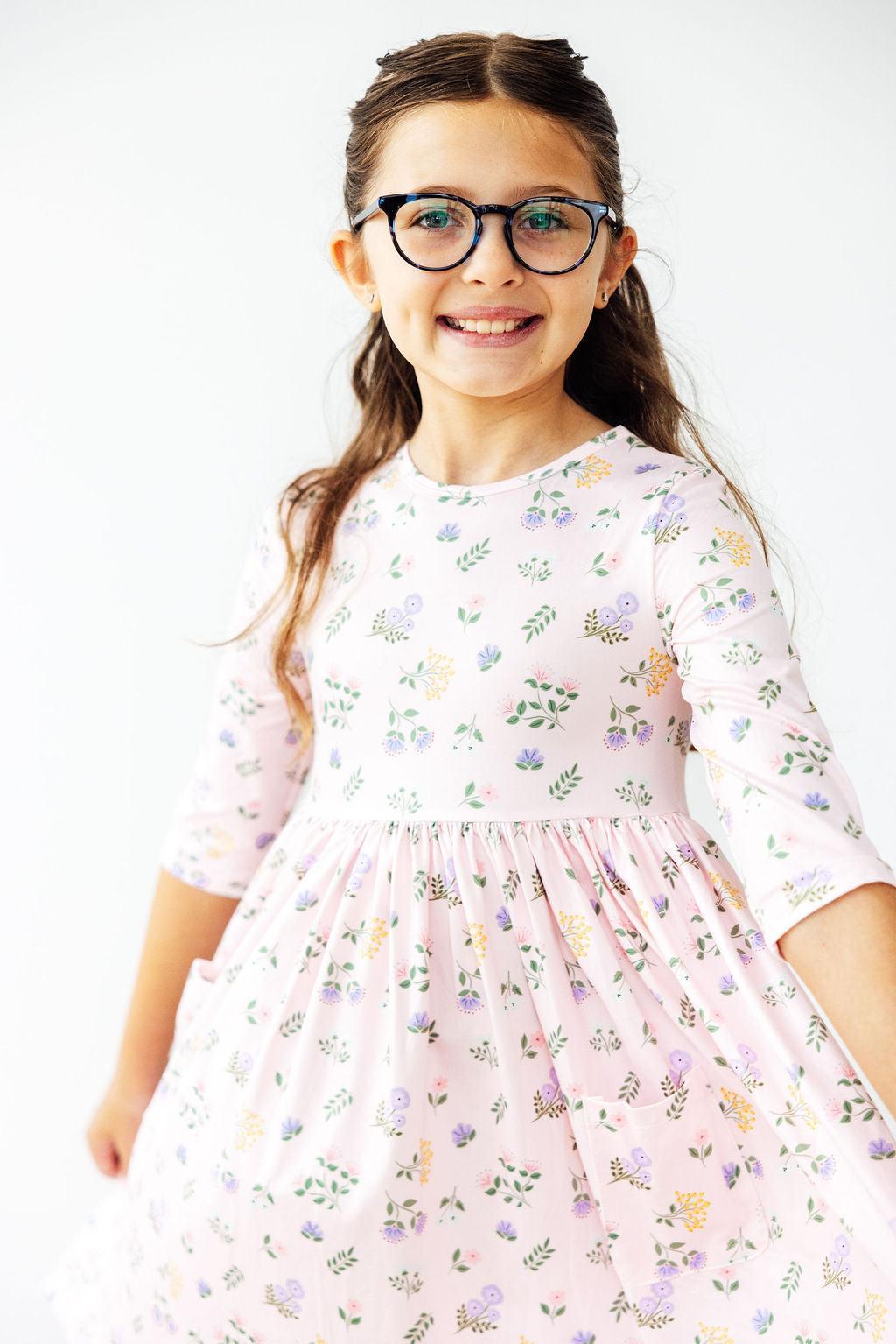 Pastel Petals 3/4 Sleeve Pocket Twirl Dress-Mila & Rose ®