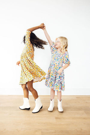 Fall Floral 3/4 Sleeve Pocket Twirl Dress-Mila & Rose ®