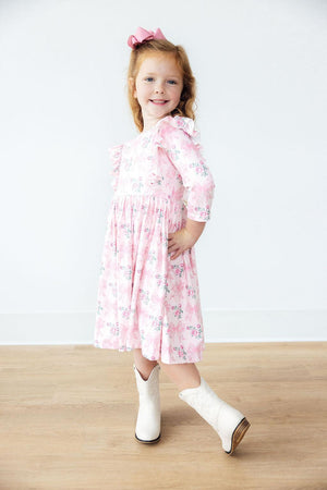 Heirloom Garden 3/4 Sleeve Ruffle Twirl Dress-Mila & Rose ®
