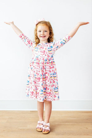 Birthday Girl 3/4 Sleeve Pocket Twirl Dress-Mila & Rose ®