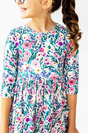 Vivid Garden 3/4 Sleeve Pocket Twirl Dress-Mila & Rose ®