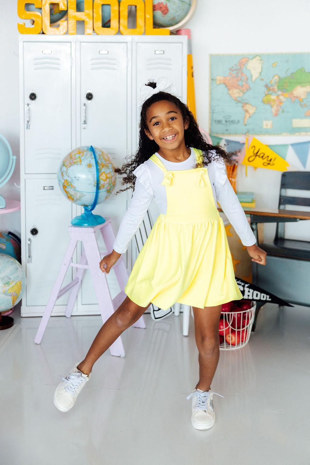 Bright Yellow Faux Suede Pinafore-Mila & Rose ®