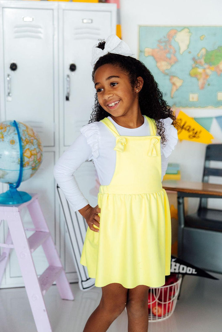 Bright Yellow Faux Suede Pinafore-Mila & Rose ®