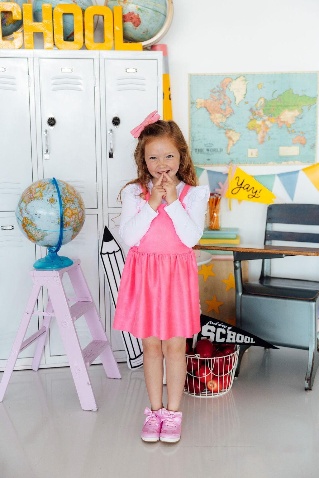 Neon Pink Faux Suede Pinafore-Mila & Rose ®