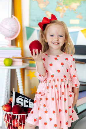 An Apple a Day 3/4 Sleeve Pocket Twirl Dress-Mila & Rose ®