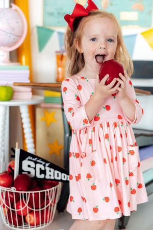 An Apple a Day 3/4 Sleeve Pocket Twirl Dress-Mila & Rose ®
