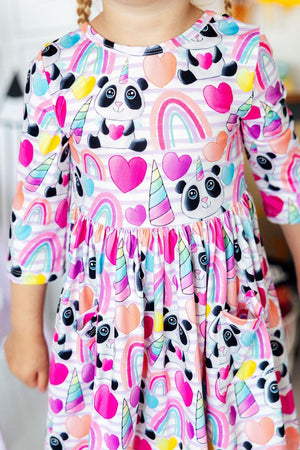 Peace, Love & Pandacorns 3/4 Sleeve Pocket Twirl Dress-Mila & Rose ®