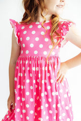 Pink Polka Dots Flutter Sleeve Twirl Dress-Mila & Rose ®