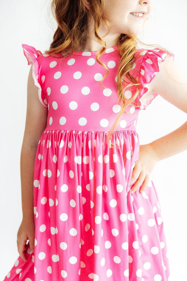 Pink Polka Dots Flutter Sleeve Twirl Dress-Mila & Rose ®