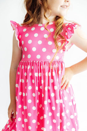 Pink Polka Dots Flutter Sleeve Twirl Dress-Mila & Rose ®