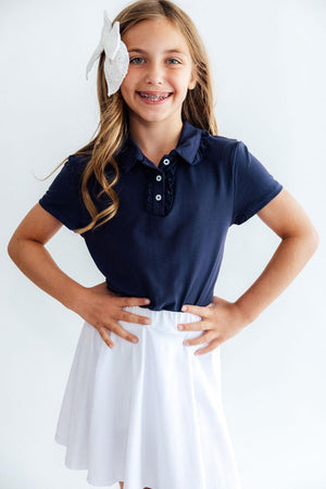 Navy S/S Ruffle Polo-Mila & Rose ®