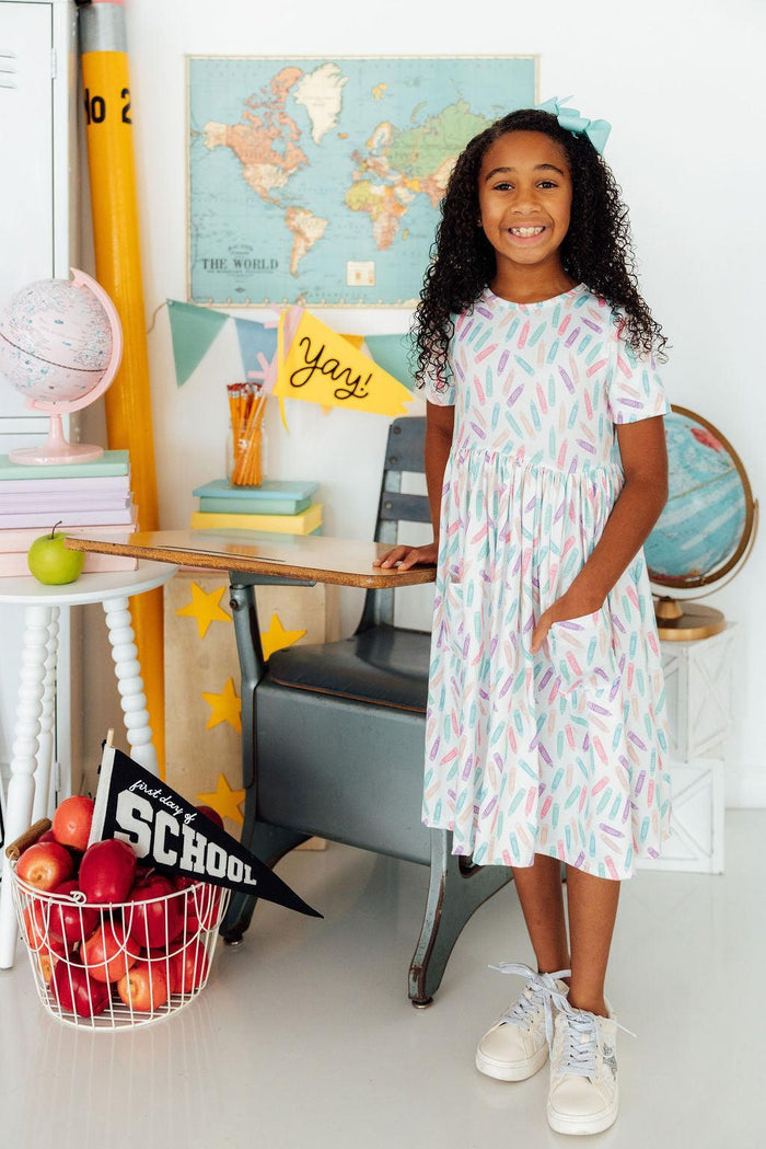mila and rose dresses Mermaid Scales S/S Twirl Dress 9/10 True to Size 95% Polyester/5% Spandex Machine Wash/Tumble Dry Low Girls' Rainbow Wishes 3/4 Sleeve