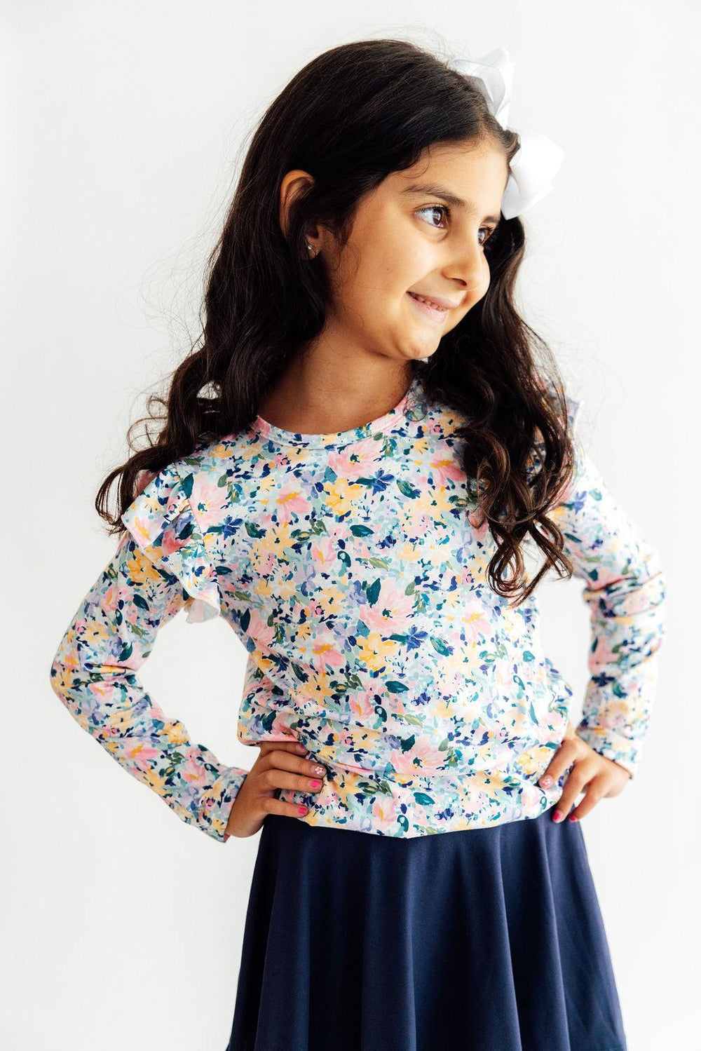 Fall Floral L/S Ruffle Tee-Mila & Rose ®
