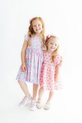 Pink Rainbow Puff Sleeve Sequin Dress-Mila & Rose ®