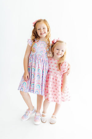 Pink Rainbow Puff Sleeve Sequin Dress-Mila & Rose ®