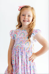 Rainbow Dreams Flutter Sleeve Twirl Dress-Mila & Rose ®