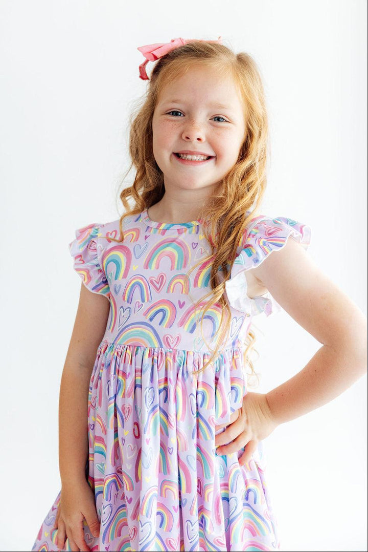 Rainbow Dreams Flutter Sleeve Twirl Dress-Mila & Rose ®