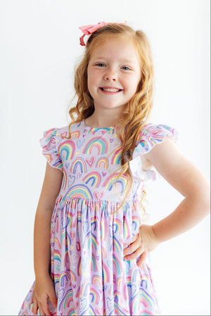 Rainbow Dreams Flutter Sleeve Twirl Dress-Mila & Rose ®