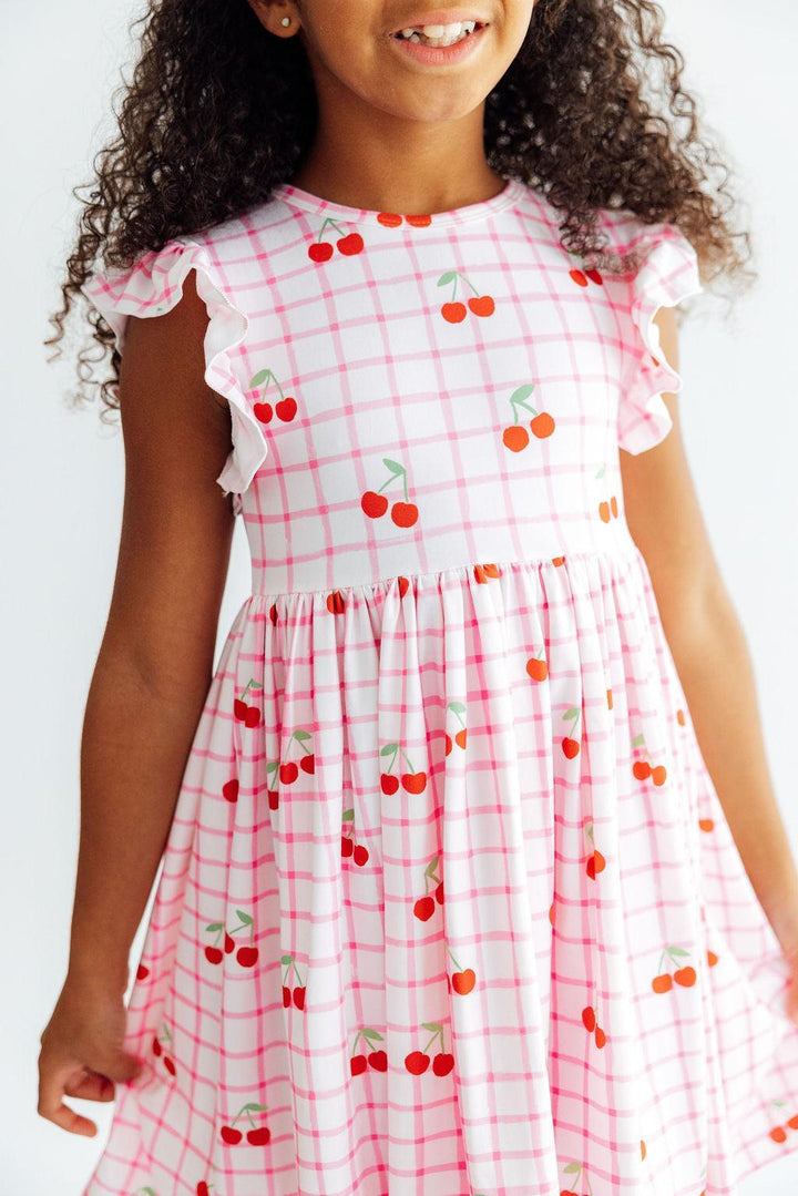 Cherry Sweet Flutter Sleeve Twirl Dress-Mila & Rose ®