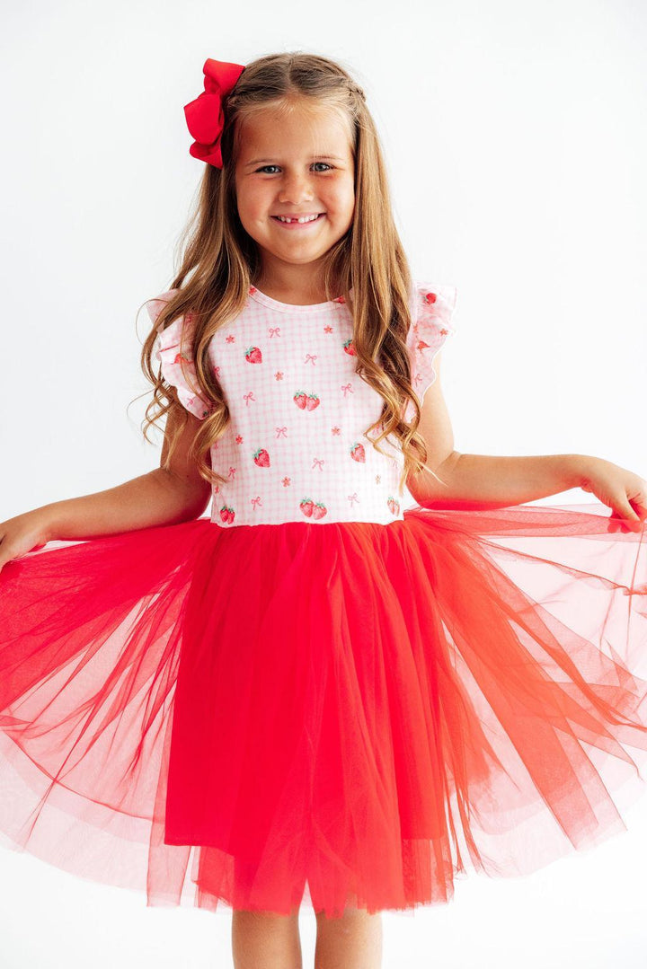 Summer Strawberries Flutter Sleeve Tutu Dress-Mila & Rose ®