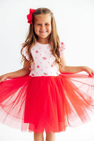 Summer Strawberries Flutter Sleeve Tutu Dress-Mila & Rose ®