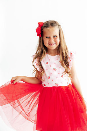 Summer Strawberries Flutter Sleeve Tutu Dress-Mila & Rose ®