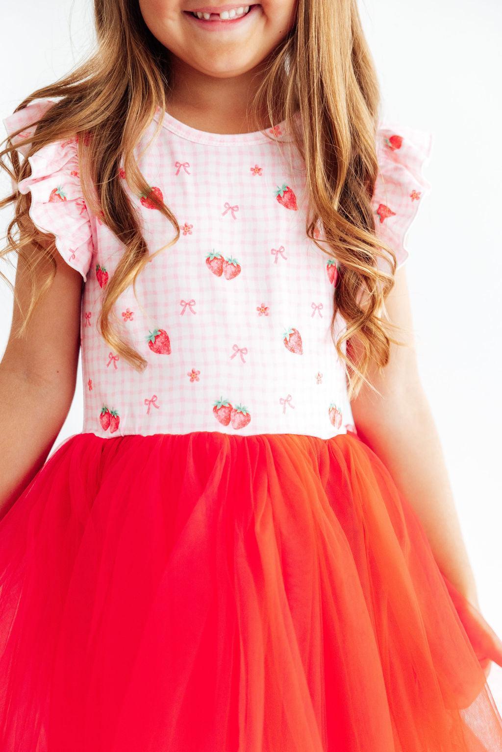 Summer Strawberries Flutter Sleeve Tutu Dress-Mila & Rose ®