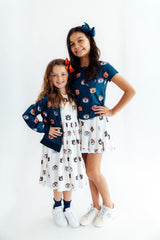 Auburn White Aubie 3/4 Sleeve Pocket Twirl Dress-Mila & Rose ®