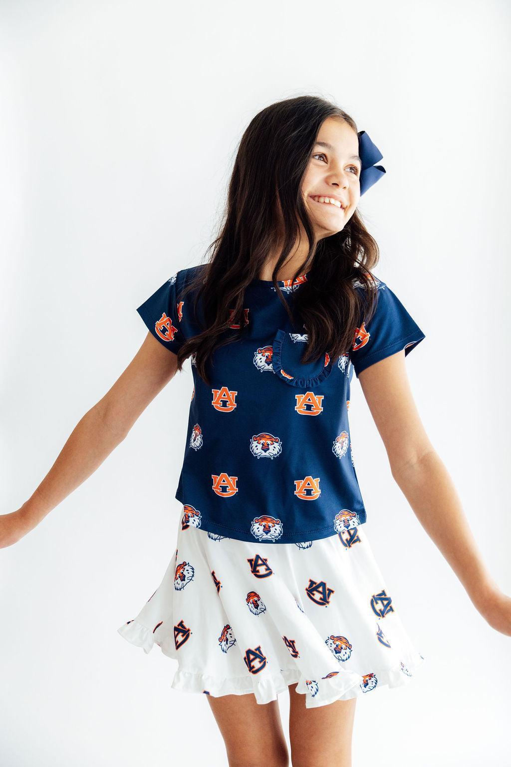 Auburn White Aubie Ruffle Twirl Skort-Mila & Rose ®