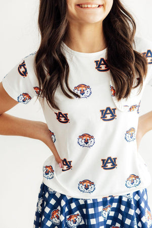 Auburn White Aubie Ruffle Pocket Tee-Mila & Rose ®