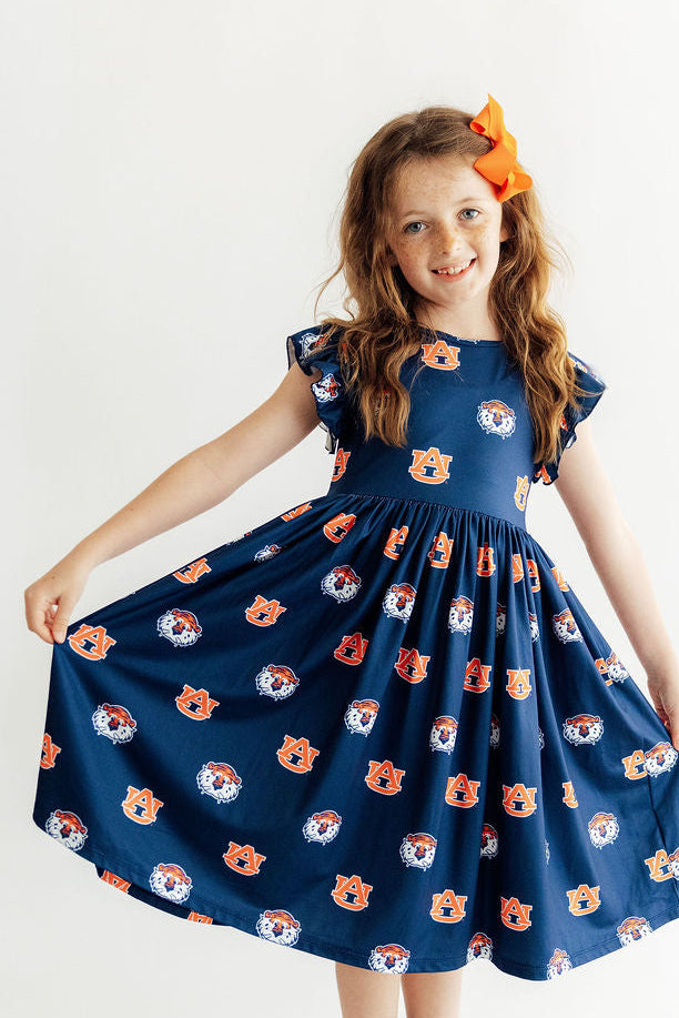 Auburn Blue Aubie Flutter Twirl Dress-Mila & Rose ®