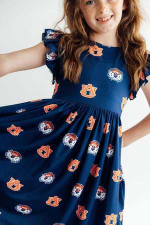 Auburn Blue Aubie Flutter Twirl Dress-Mila & Rose ®