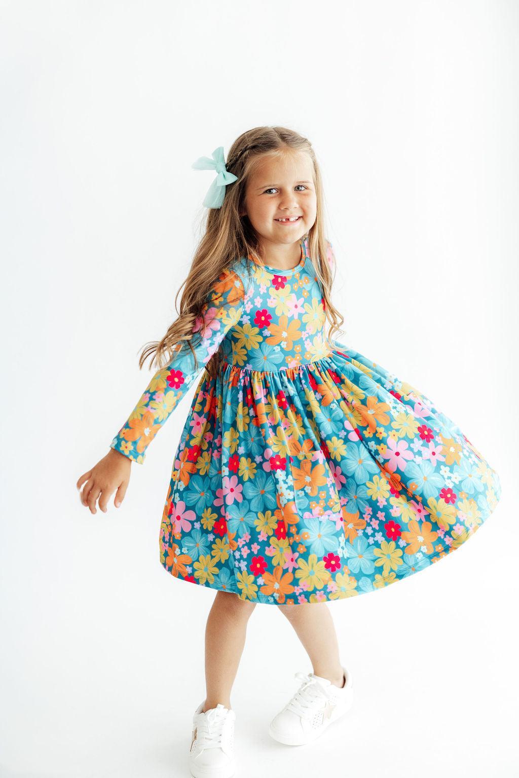 Flower Child L/S Pocket Twirl Dress-Mila & Rose ®