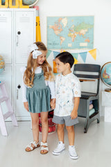 Vintage Blue Faux Suede Pinafore-Mila & Rose ®
