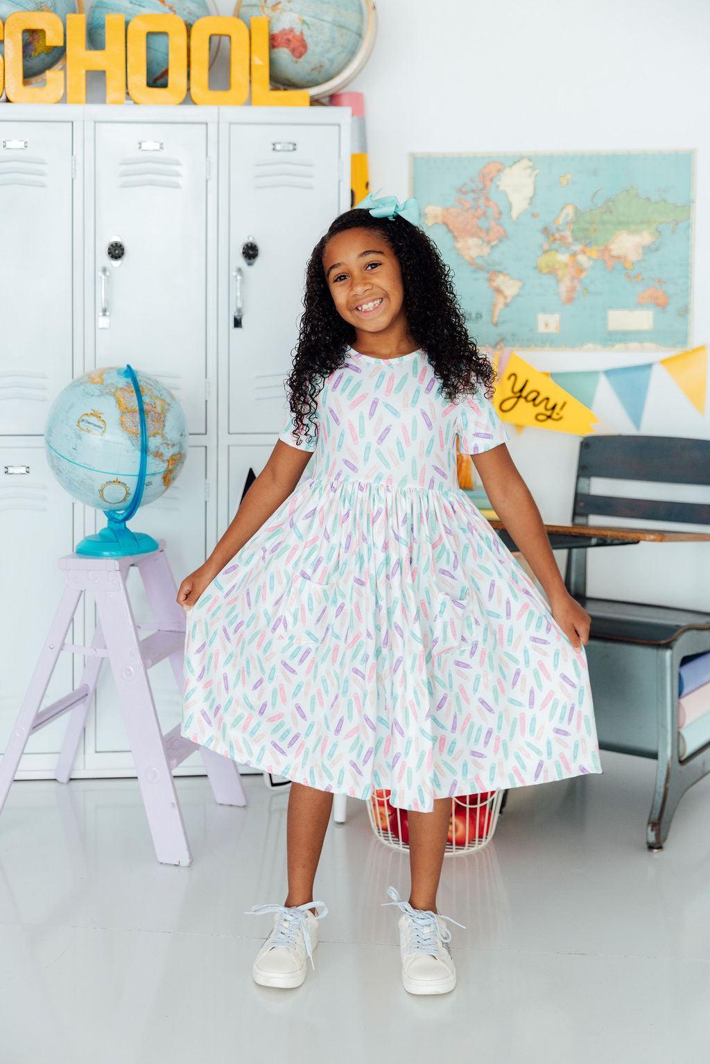 Color Crayons S/S Pocket Twirl Dress-Mila & Rose ®