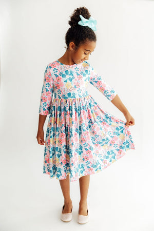 Floral Garden 3/4 Sleeve Pocket Twirl Dress-Mila & Rose ®