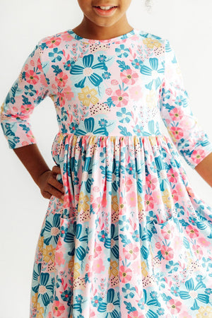 Floral Garden 3/4 Sleeve Pocket Twirl Dress-Mila & Rose ®