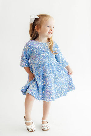 Light Blue Velvet Sequin Dress-Mila & Rose ®