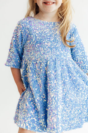 Light Blue Velvet Sequin Dress-Mila & Rose ®