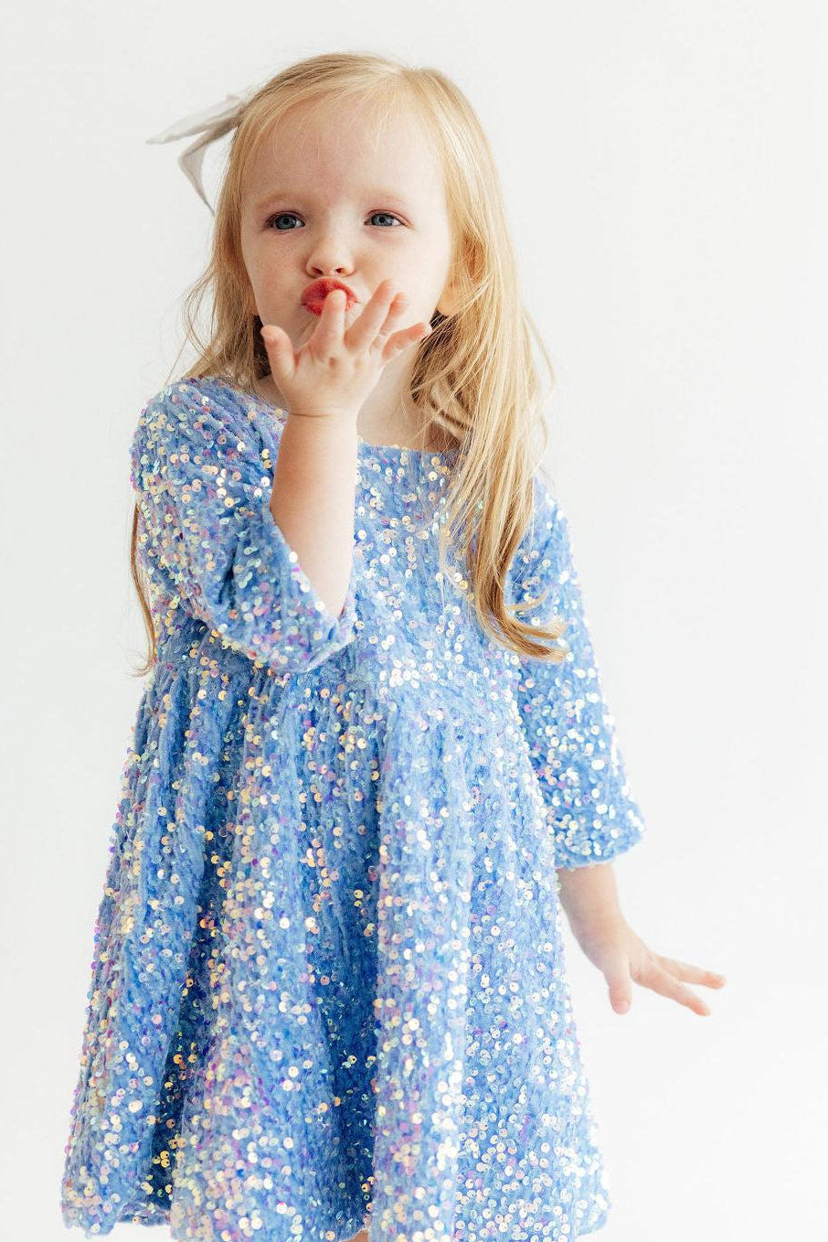 Light Blue Velvet Sequin Dress-Mila & Rose ®