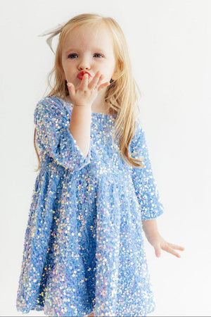Light Blue Velvet Sequin Dress-Mila & Rose ®